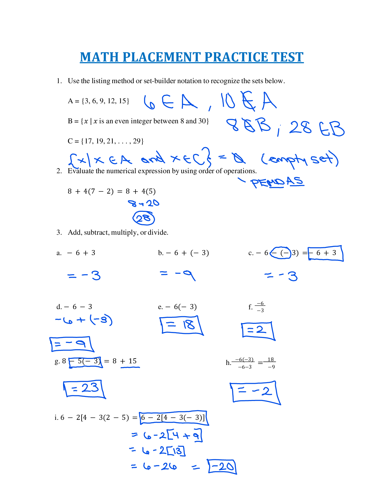 Preview image for Math Placement Test